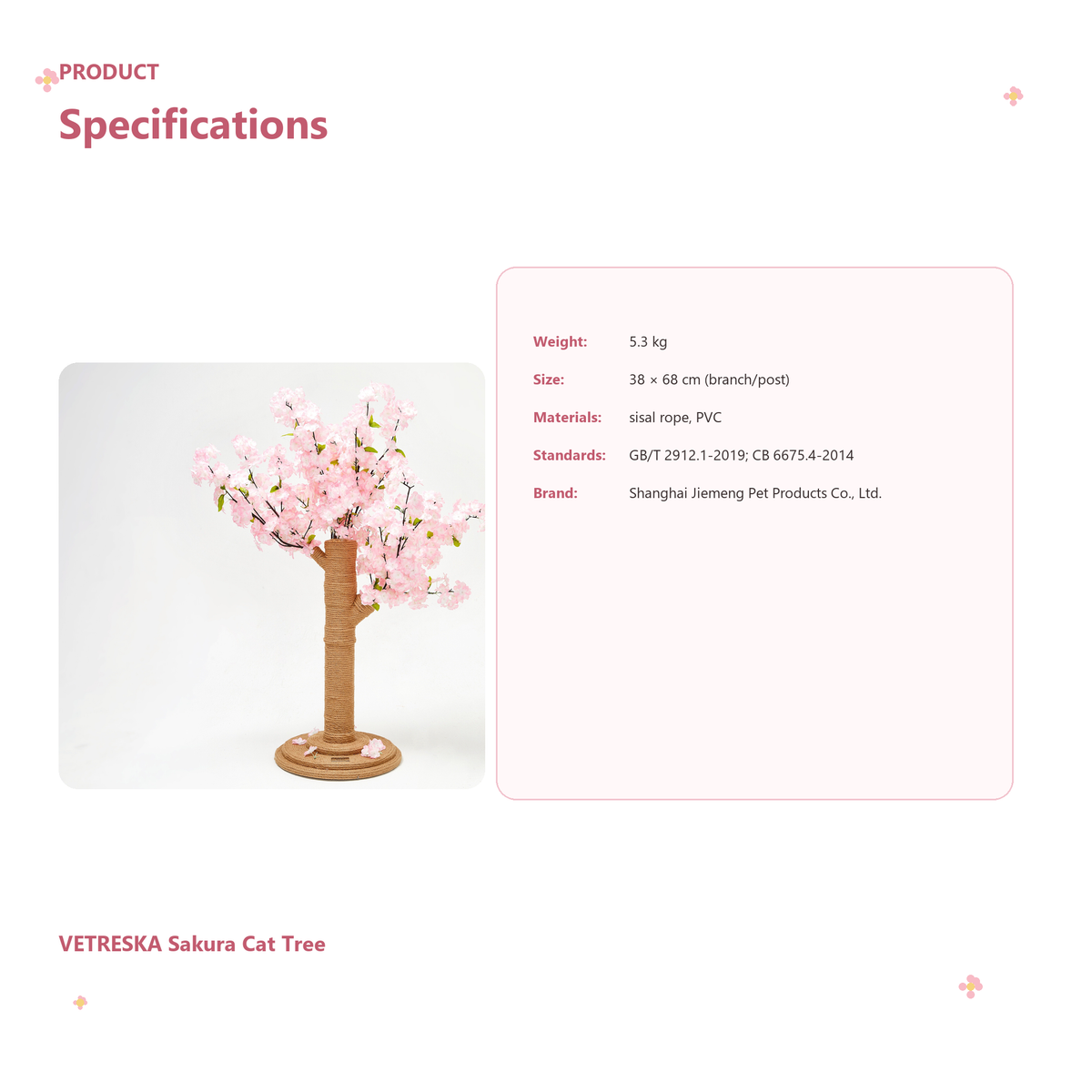 VETRESKA Sakura Cat Tree | Product specifications | English square panel 08