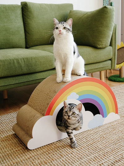 Rainbow Cat Scratcher Cardboard 2-in-1 Multifunctional Cat Scratcher Lounge Bed Cat Scratching Pad for Indoor Cats as Furnit…