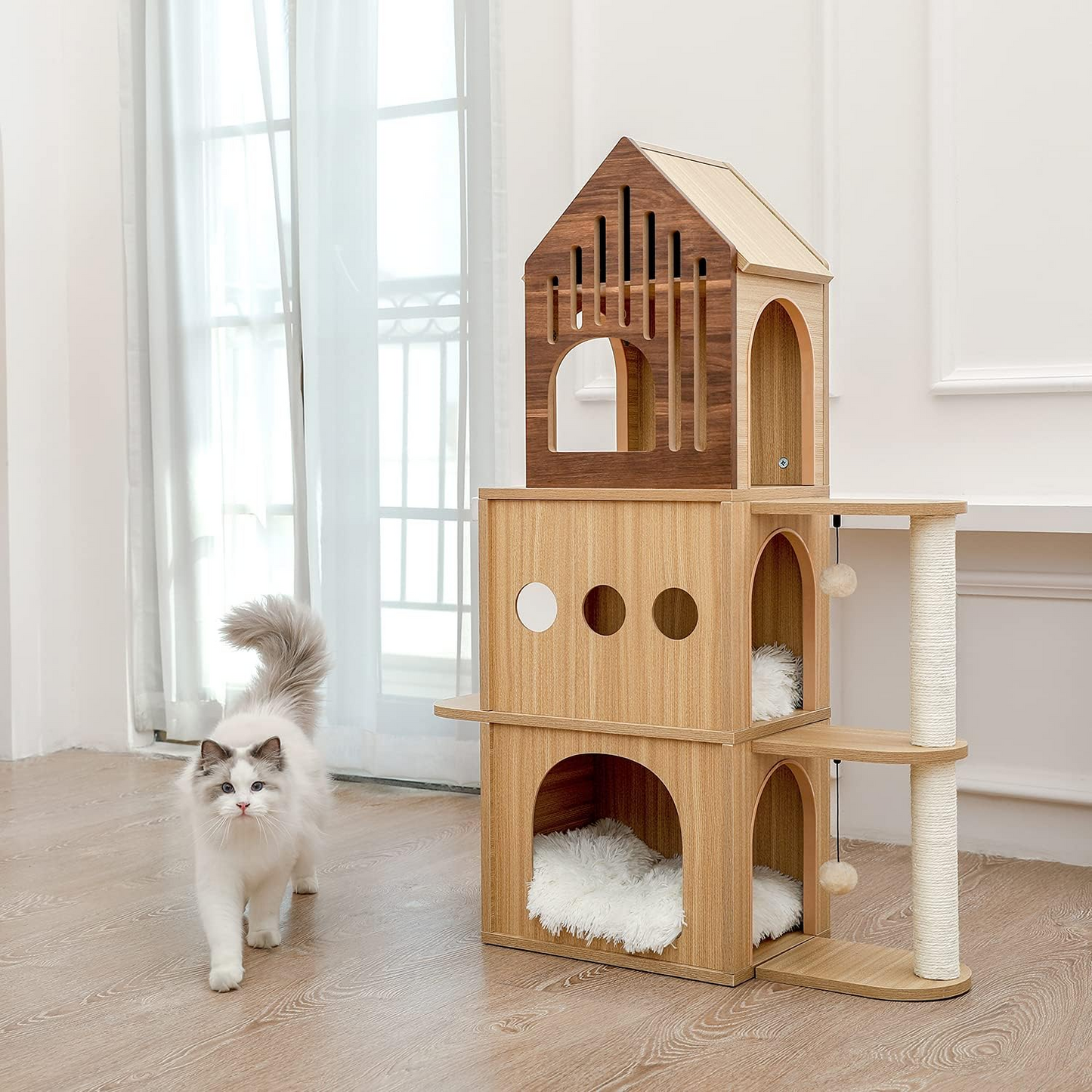 PAWZ Road Cat House Cat Tower 44” Height with Scratching Post