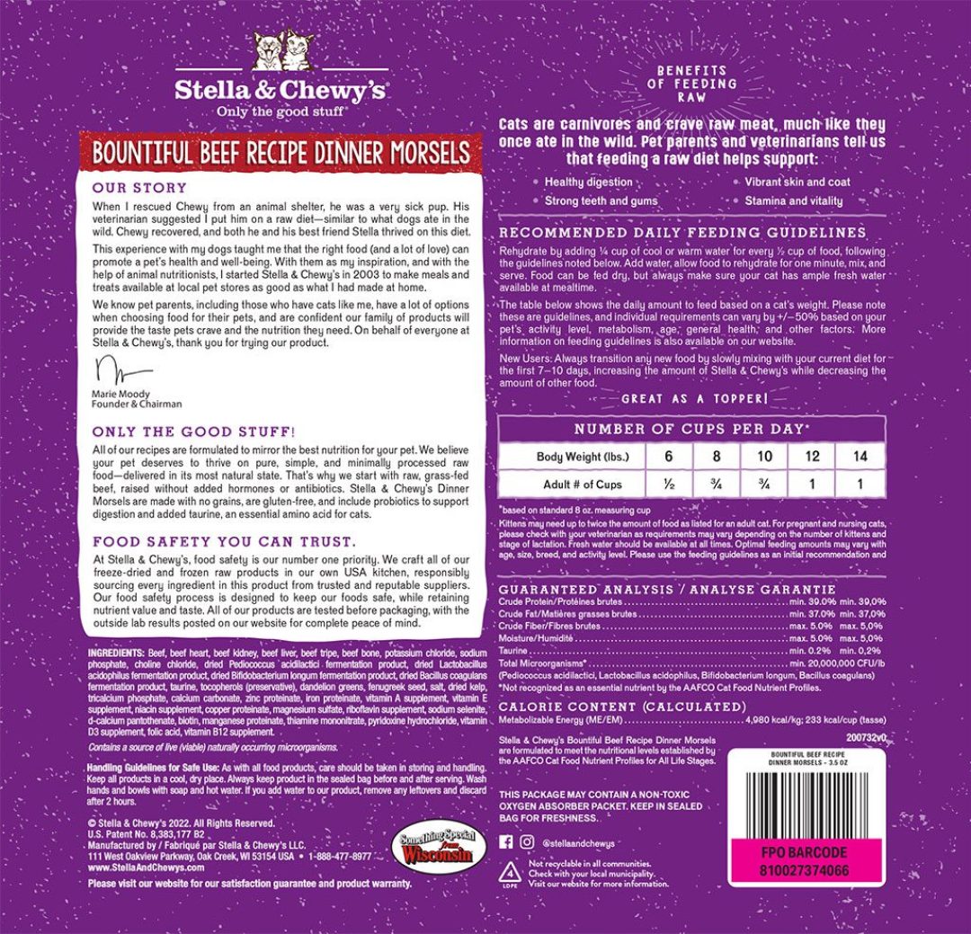 STELLA & CHEWY'S® BOUNTIFUL BEEF FREEZE-DRIED RAW DINNER MORSELS CAT FOOD