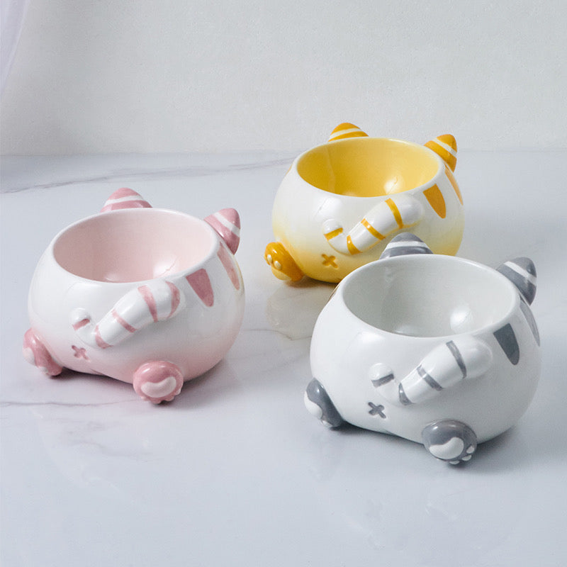 Curvy Cat Butt Ceramic Pet Bowl
