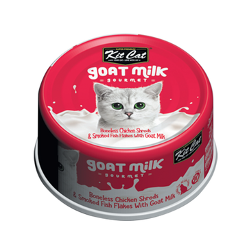 Kit Cat Goat Milk Boneless Chicken Shreds and Smoked Fish Flakes 70g can