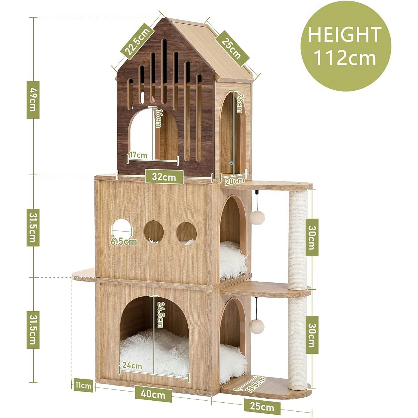 PAWZ Road Cat House Cat Tower 44” Height with Scratching Post