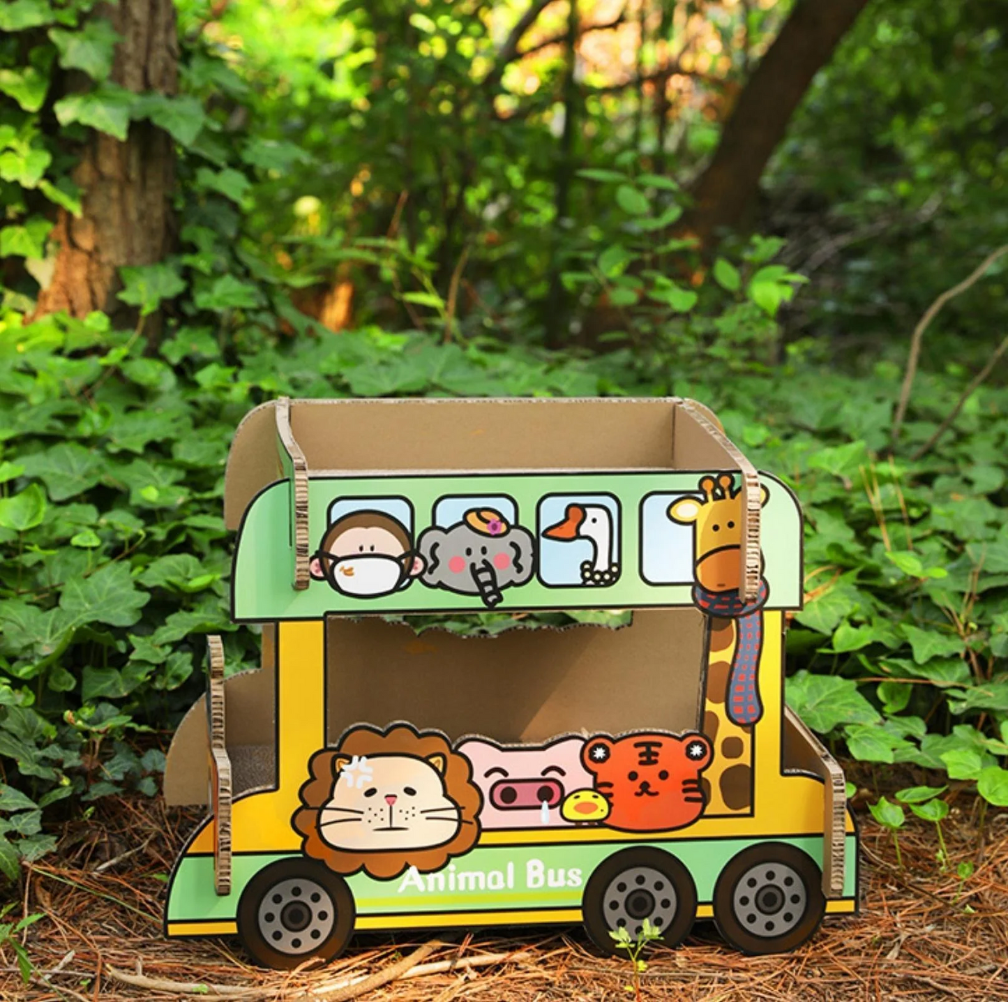 Tinypet Double-Decker Animal Bus Cat Scratcher | Corrugated Paper Cat Toy