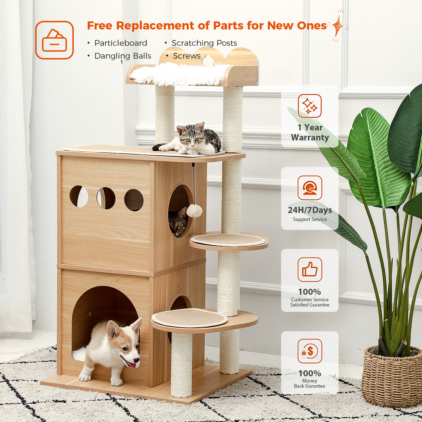 PAWZ Road 45.4" Wooden Luxury Cloudy Cat Tree