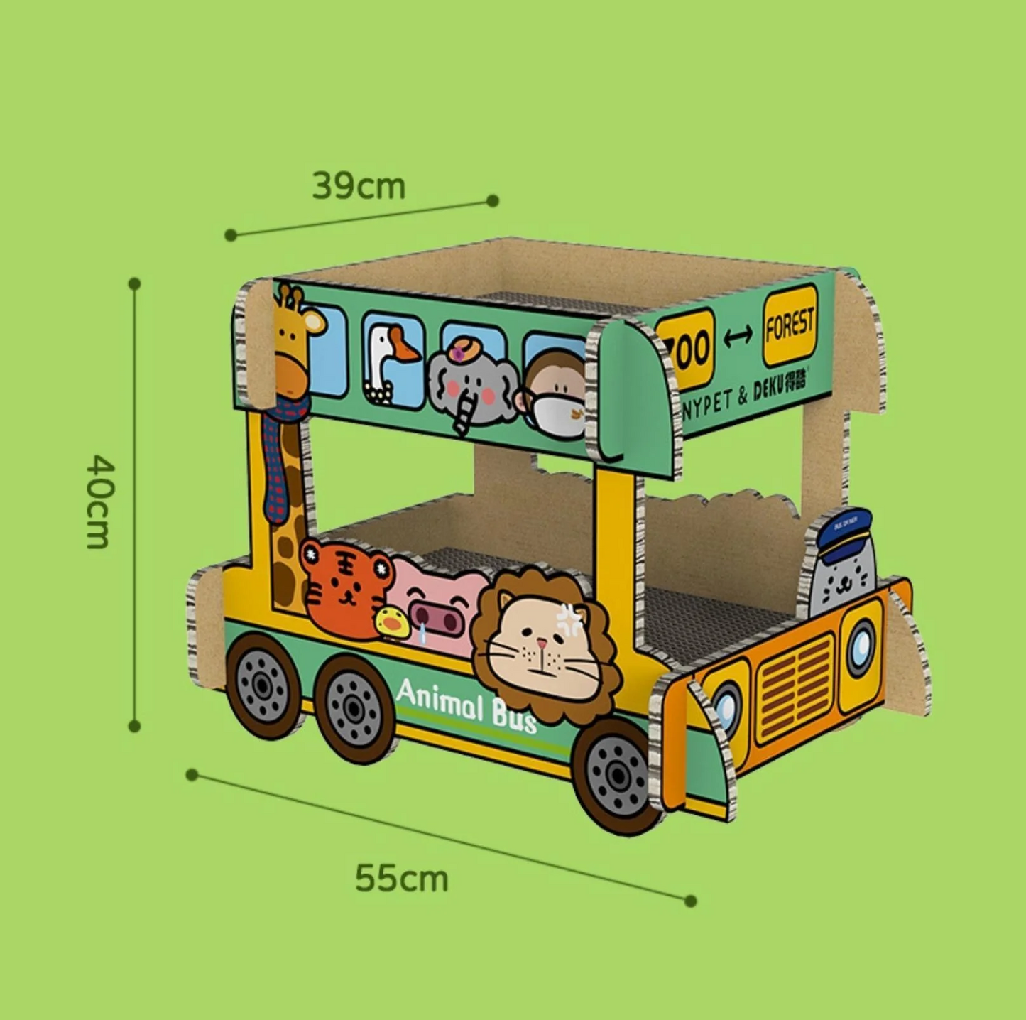 Tinypet Double-Decker Animal Bus Cat Scratcher | Corrugated Paper Cat Toy