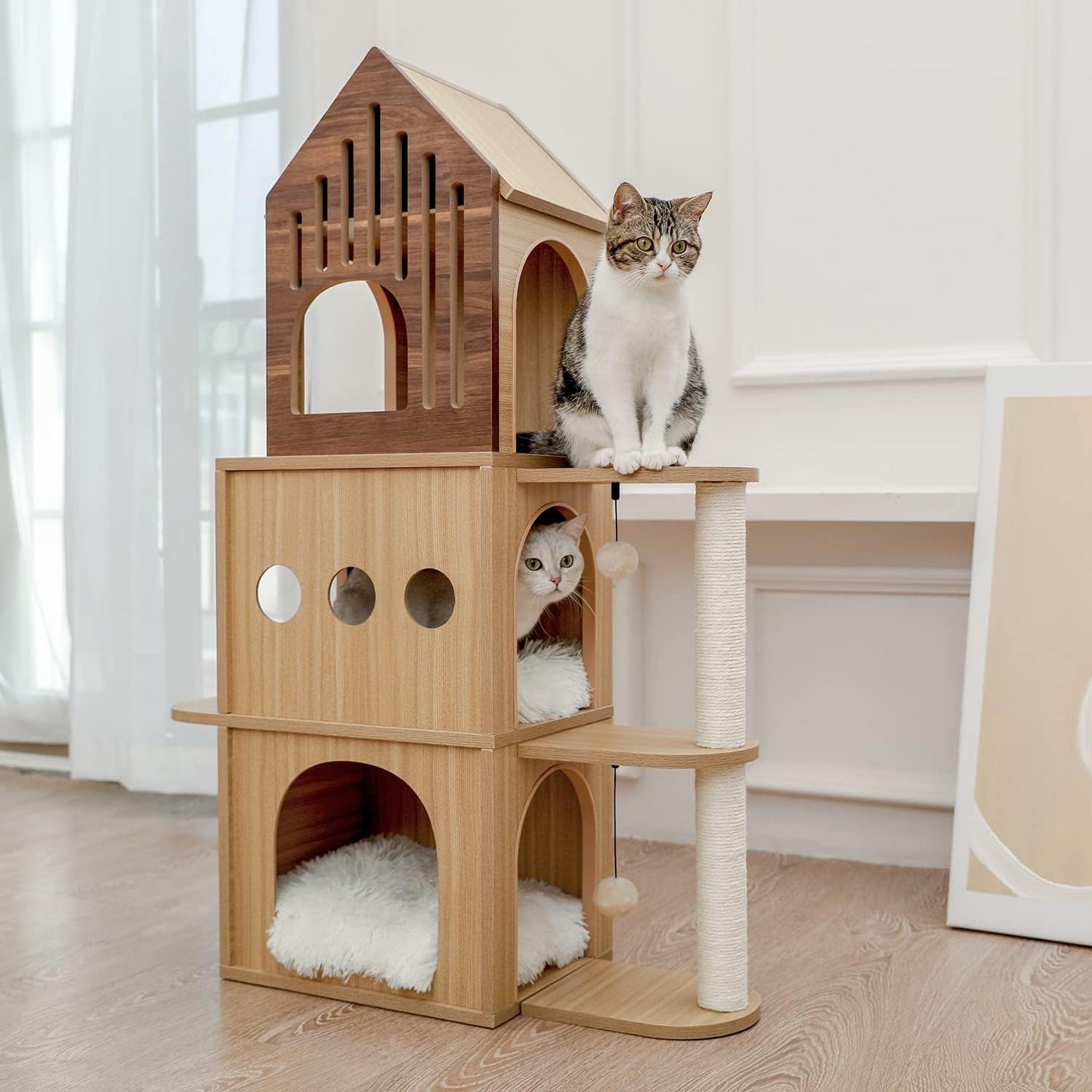 PAWZ Road Cat House Cat Tower 44” Height with Scratching Post