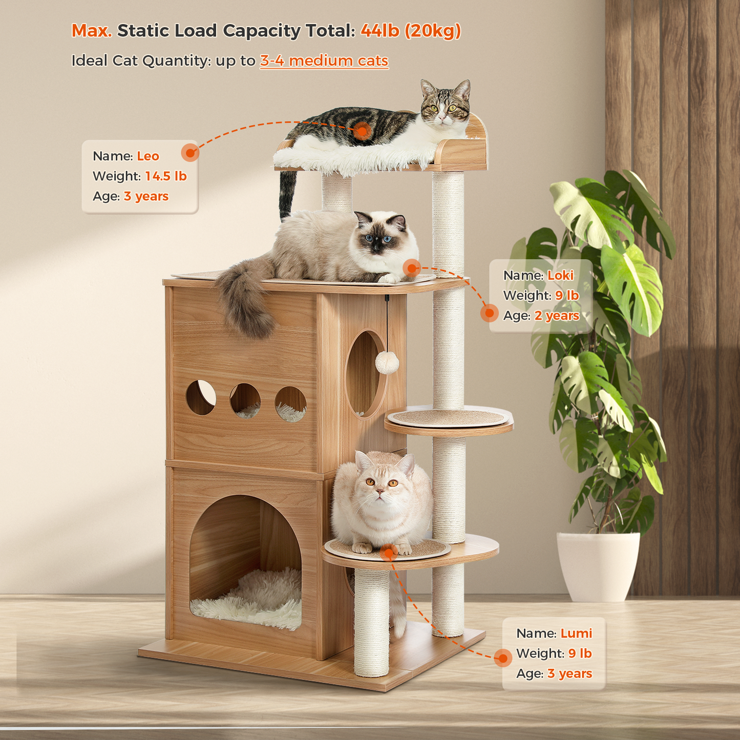 PAWZ Road 45.4" Wooden Luxury Cloudy Cat Tree