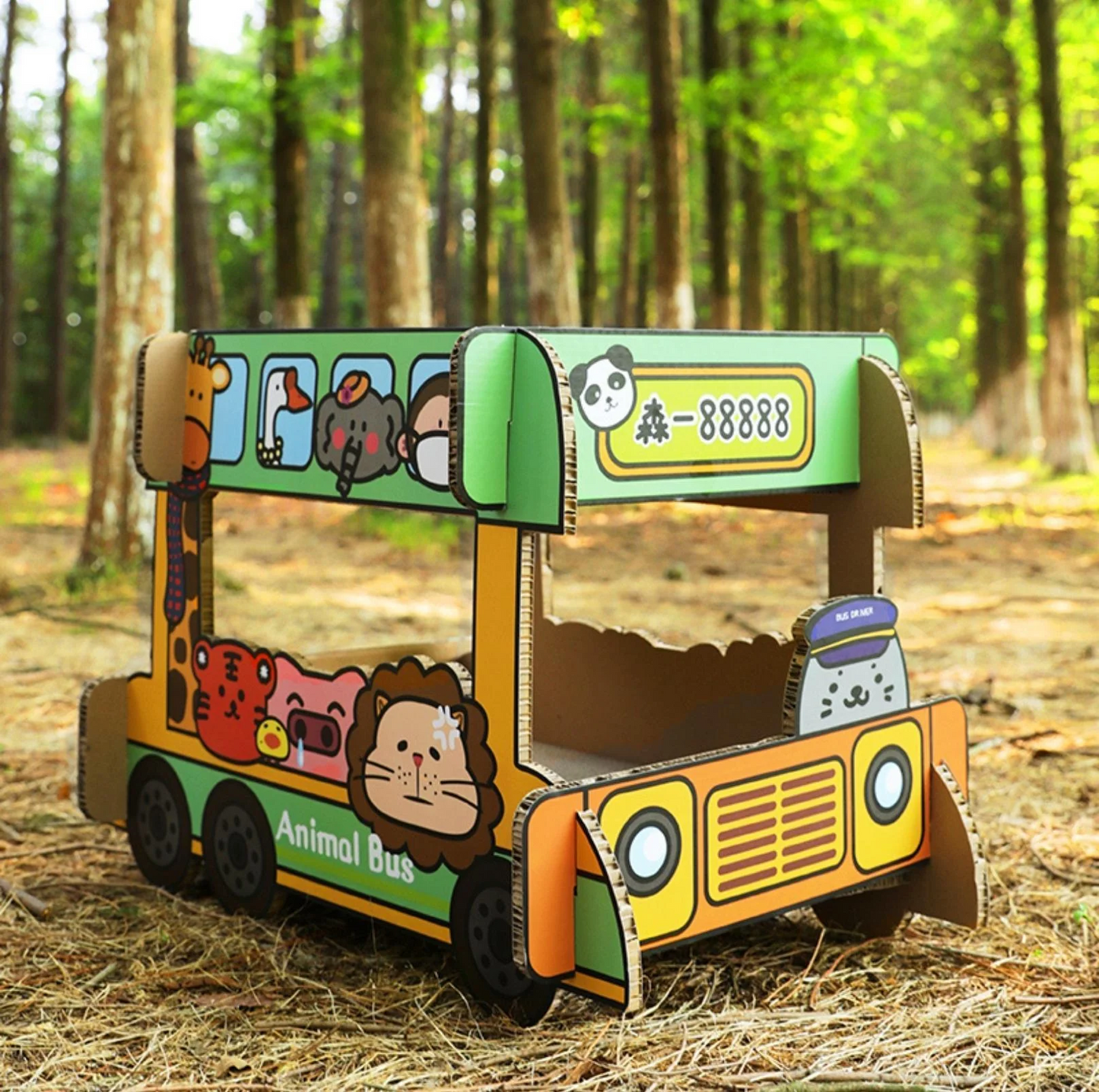Tinypet Double-Decker Animal Bus Cat Scratcher | Corrugated Paper Cat Toy