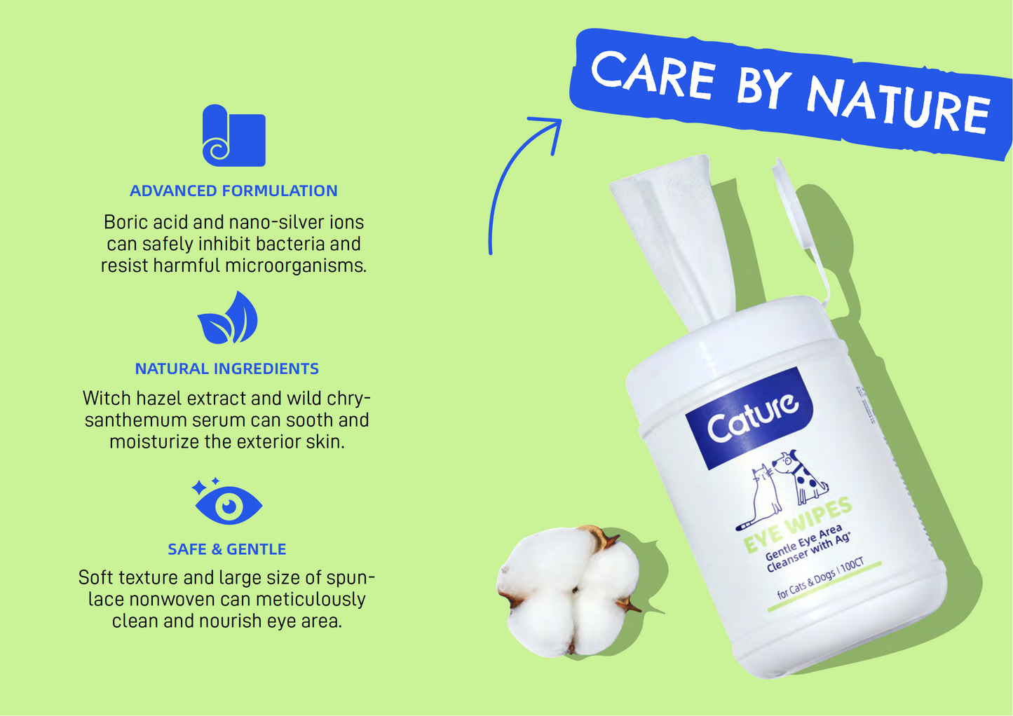 Cature Pet Eye Wipes/Tear Stain Remover Wipes 100 count for Dog and Cat