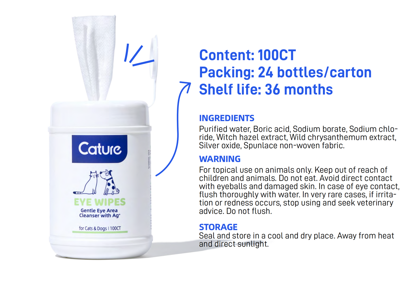 Cature Pet Eye Wipes/Tear Stain Remover Wipes 100 count for Dog and Cat