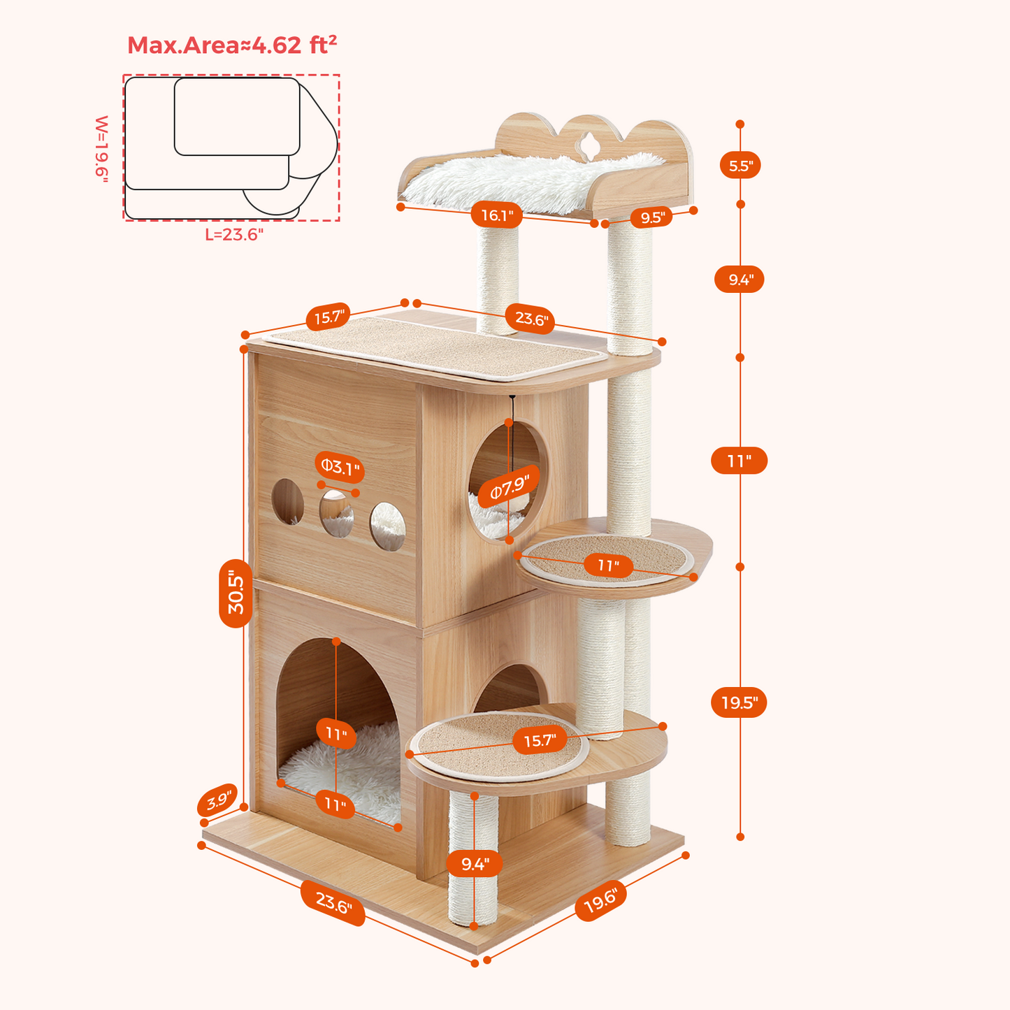PAWZ Road 45.4" Wooden Luxury Cloudy Cat Tree