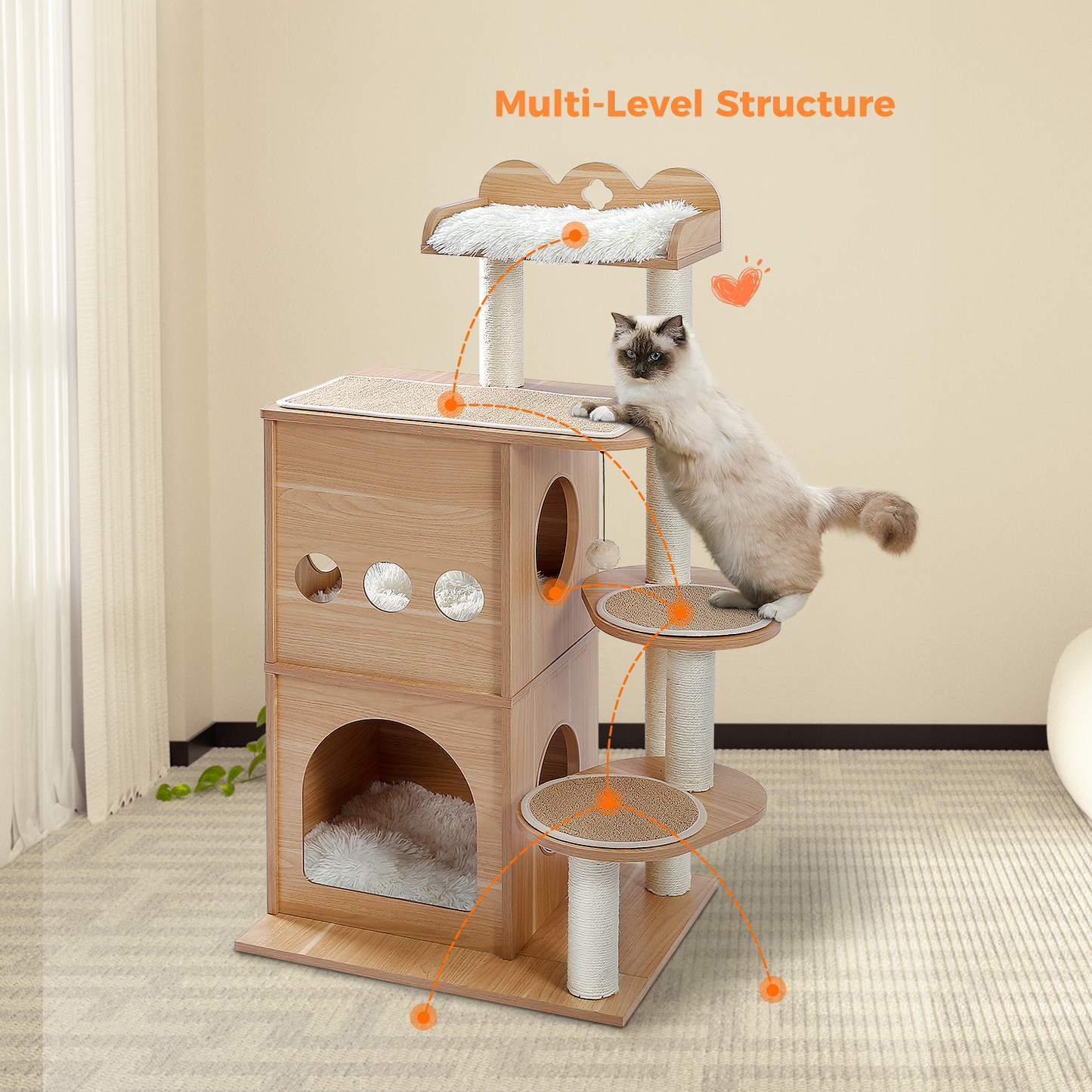 PAWZ Road 45.4" Wooden Luxury Cloudy Cat Tree