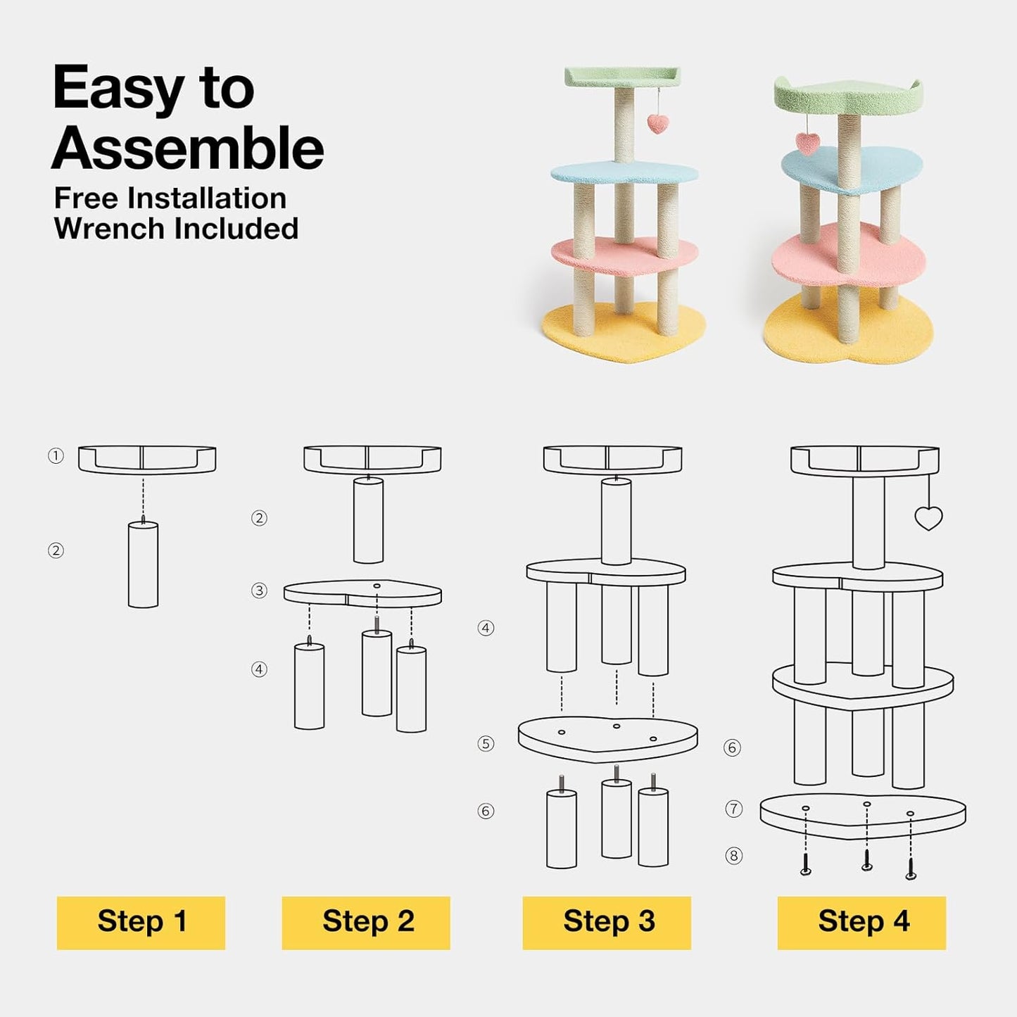 VETRESKA Cat Tree Cat Tower 38.6'' for Indoor Cats with Sisal Covered Scratching Posts and Sweetheart Shape Platform, Multi-Level Cat Tower Activity Center Furniture for Kittens Cats and Pets