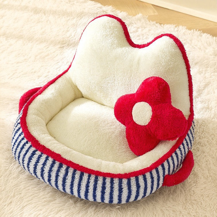 Indoor Cat Bed Warm Soft Comfortable Cute Design Washable Plush Pet Bed Dog Calming Bed Indoor Cat Bed Indoor Pet Bed Washable Dog Bed for Autumn Winter
