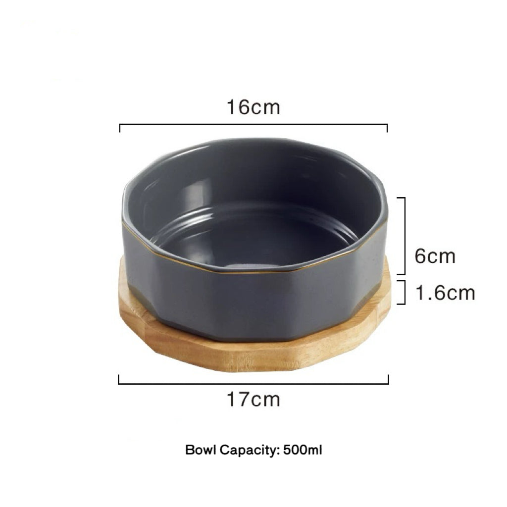 Elegant Ceramic Pet Bowl with Oak Base