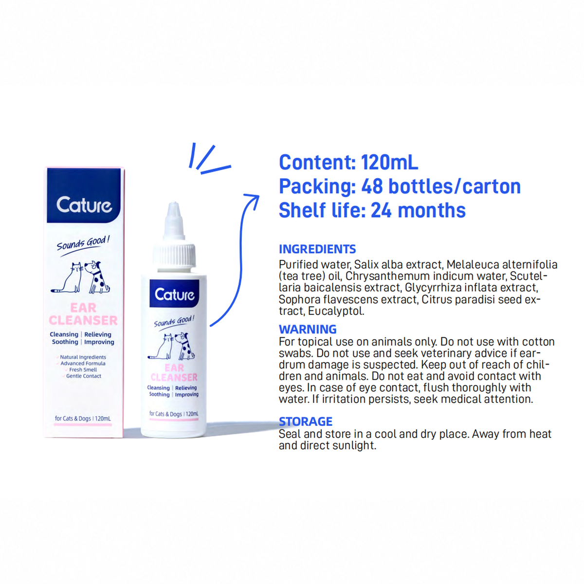 CATURE - Purelab Cat and Dog Ear Cleanser 120ml | source media 32960138969250 | content-safe square revision | TEXT_LAYOUT_REBUILD | textLayer=source-pixel-preserved | backgroundMode=locked-center-outpaint | 20260920-v1