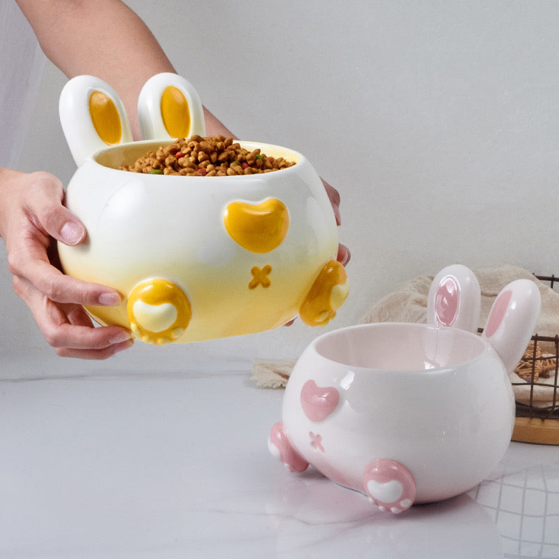 Curvy Bunny Butt Ceramic Pet Bowl with Long Ears