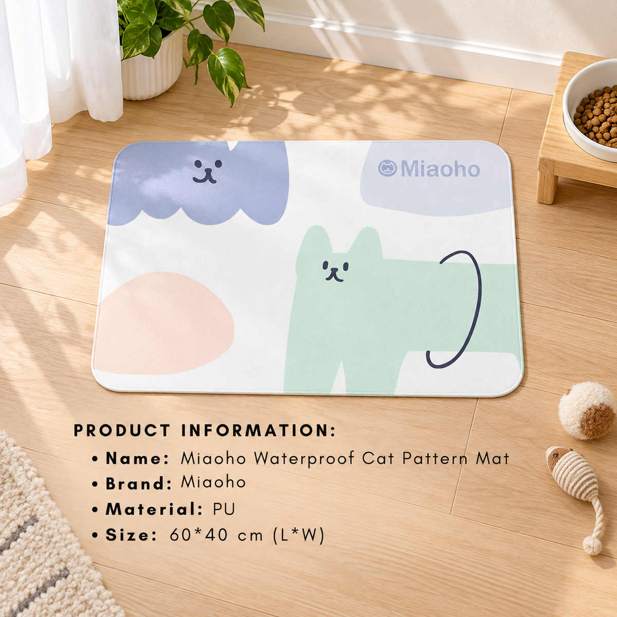 Miaoho Kitty Family Pet Food Mat | detail image 5 | square correction | FULL_FRAME_OUTPAINT_TEXT_LAYOUT_REBUILD | 20260919
