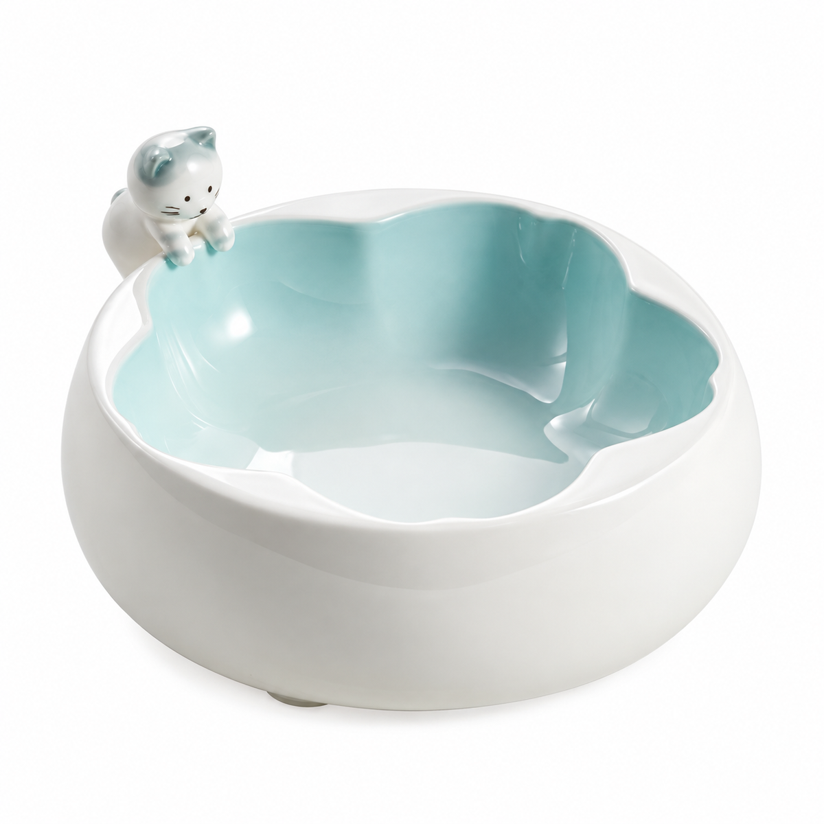 Cat & Sakura Ceramic Pet Bowl | clean white SKU packshot | Blue | VARIANT_MEDIA_CORRECTION
