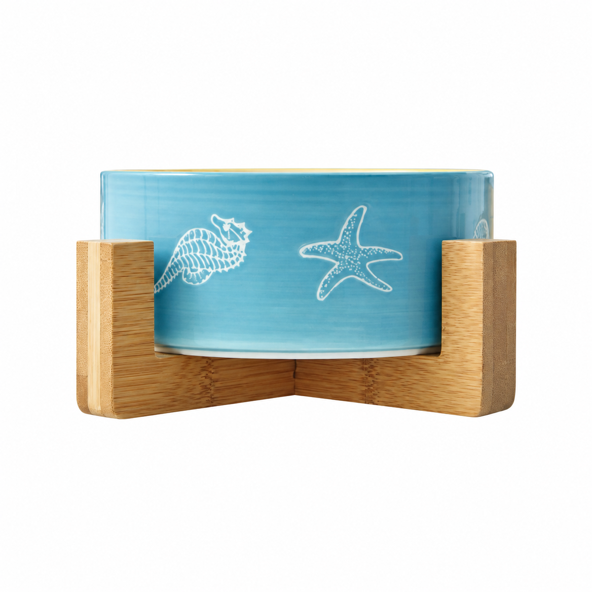 Color-Glazed Ceramic Bowl with Bamboo Stand | clean white SKU packshot | L | VARIANT_MEDIA_CORRECTION