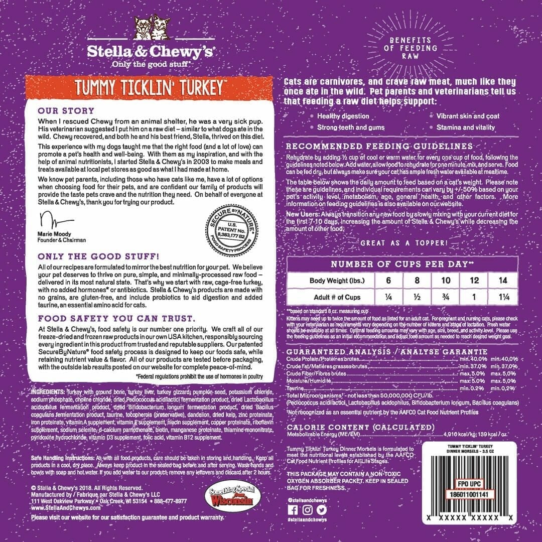Stella&Chewy's Freeze Dried Raw TUMMY TICKLIN’ TURKEY FREEZE-DRIED RAW DINNER MORSELS - Destiny Pet