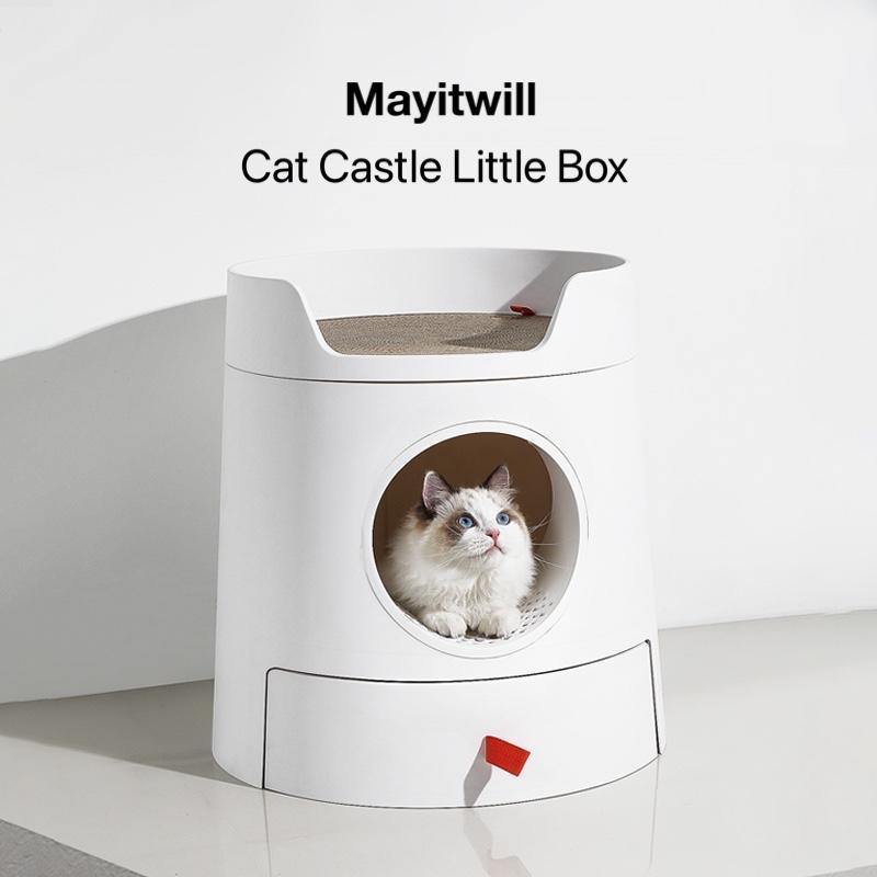 MAYITWILL CAT CASTLE SEMI CLOSED LITTER BOX WHITE Destiny Pet