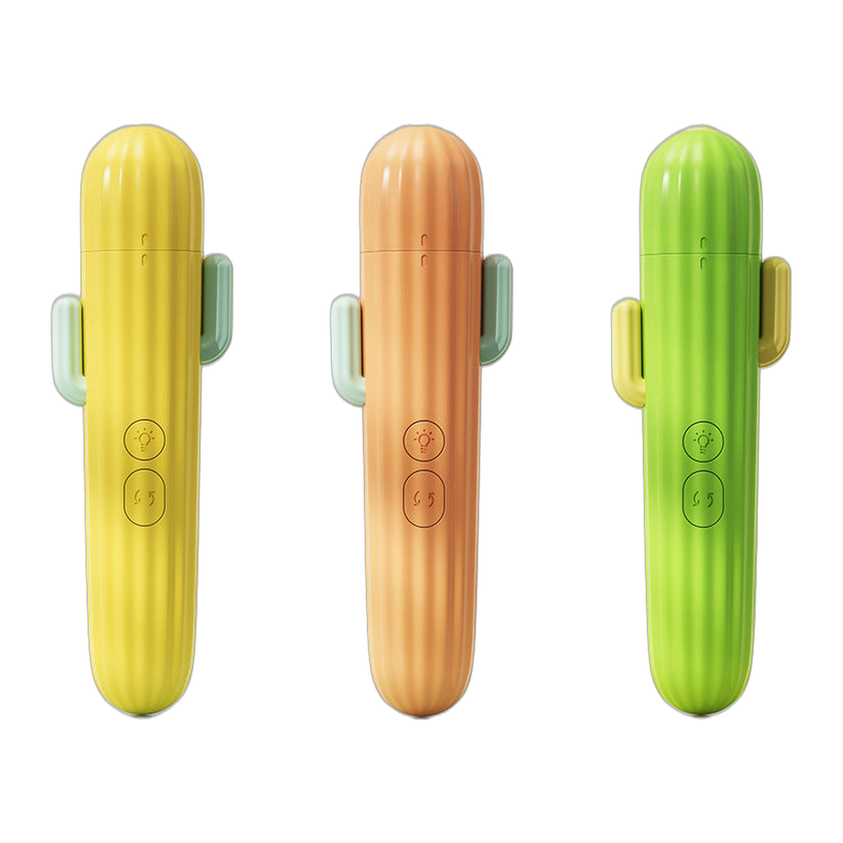 Cactus LED pet nail grinder in yellow, pink, and green on a white background