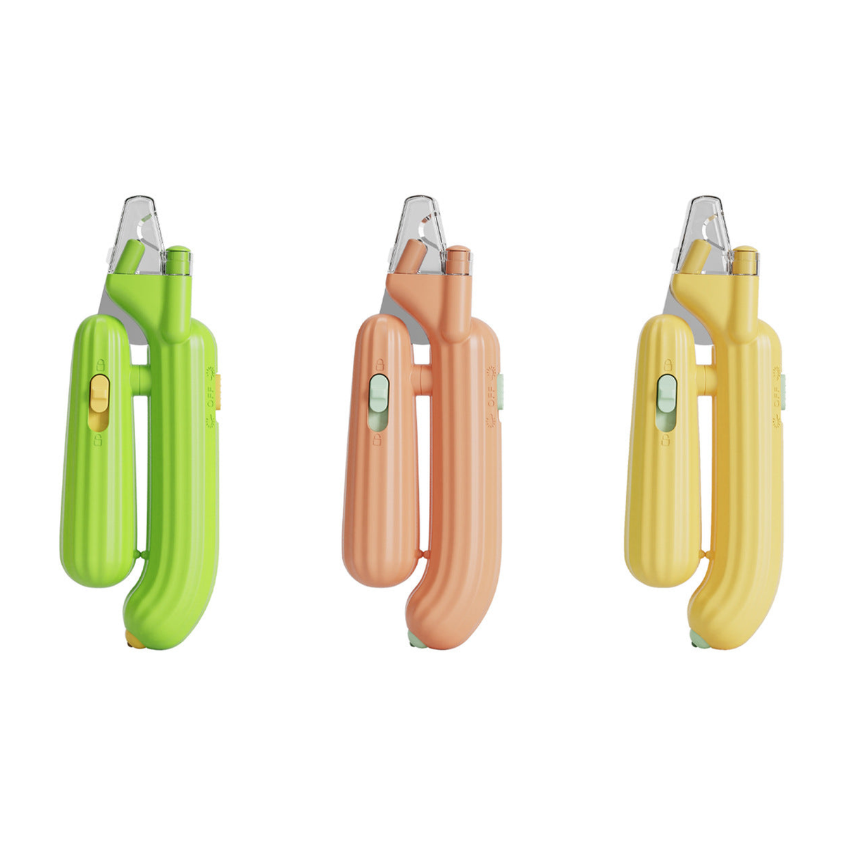 Cactus Pet Nail Clipper in grass-green, tangerine, goose-yellow on a white background