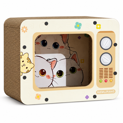 TV-shaped cat scratcher house single-SKU white-background hero - corrected 1:1