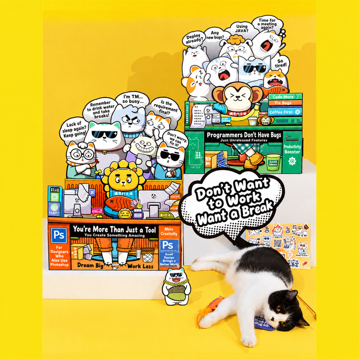 Work Cat scratcher box cat home play scene two