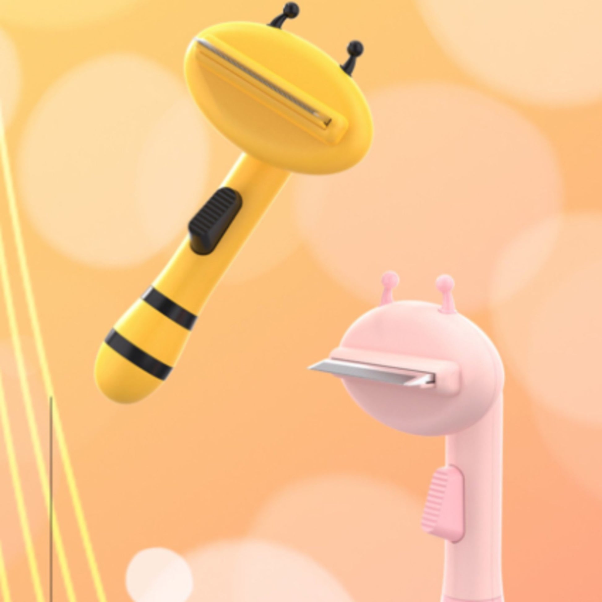 Aiwo bee deshedding pet brushes in yellow and pink on a clean background [Gallery: Shared]