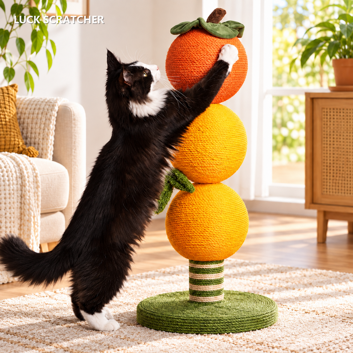 Revised | ZEZE Fruit-Shaped Sisal Cat Scratching Post gallery image 01 | full text transfer | transparent overlay | square composition