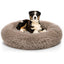 JAMBOREE warm grey long-haired donut pet bed with a puppy