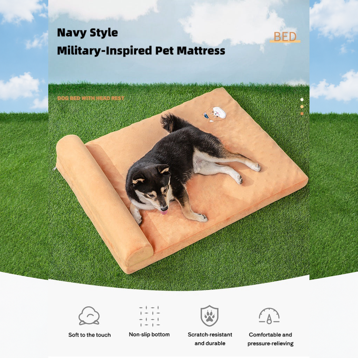 Navy Style Military-Inspired Pet Mattress effective 1:1 original pixels preserved, structured layout revision v2, source image 1, no crop