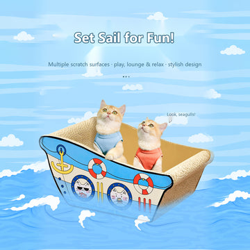 Deku ship cat bed with two cats in the large ship-shaped bed, English details [Gallery: Shared]