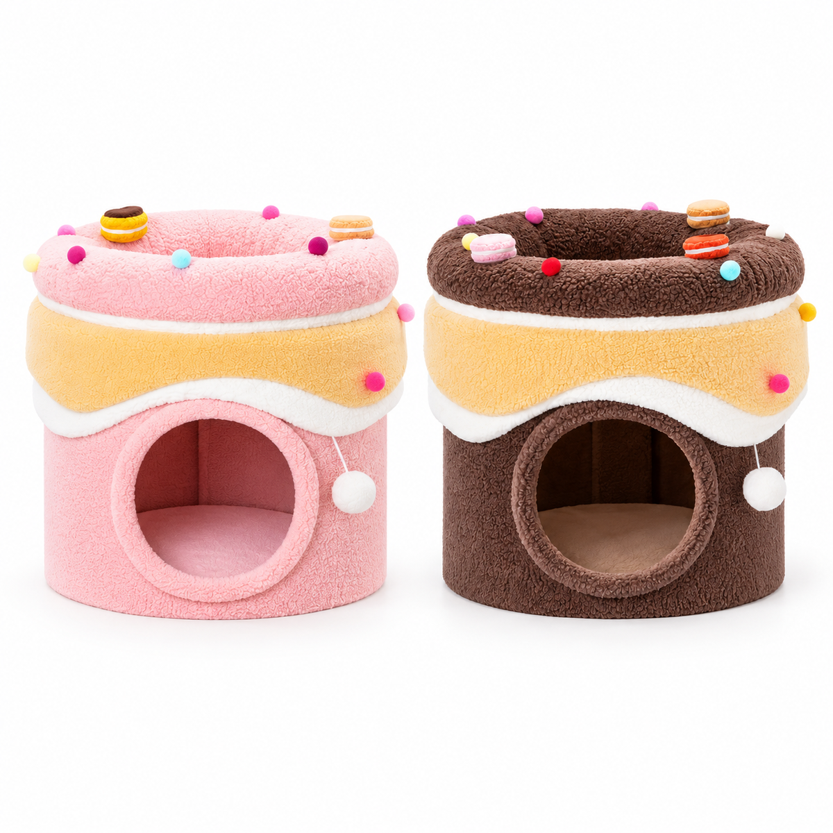 Merry Pet fleece cake cat house beds in Pink and Cocoa Brown