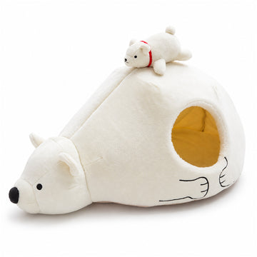 White polar bear pet cave bed on a pure white background