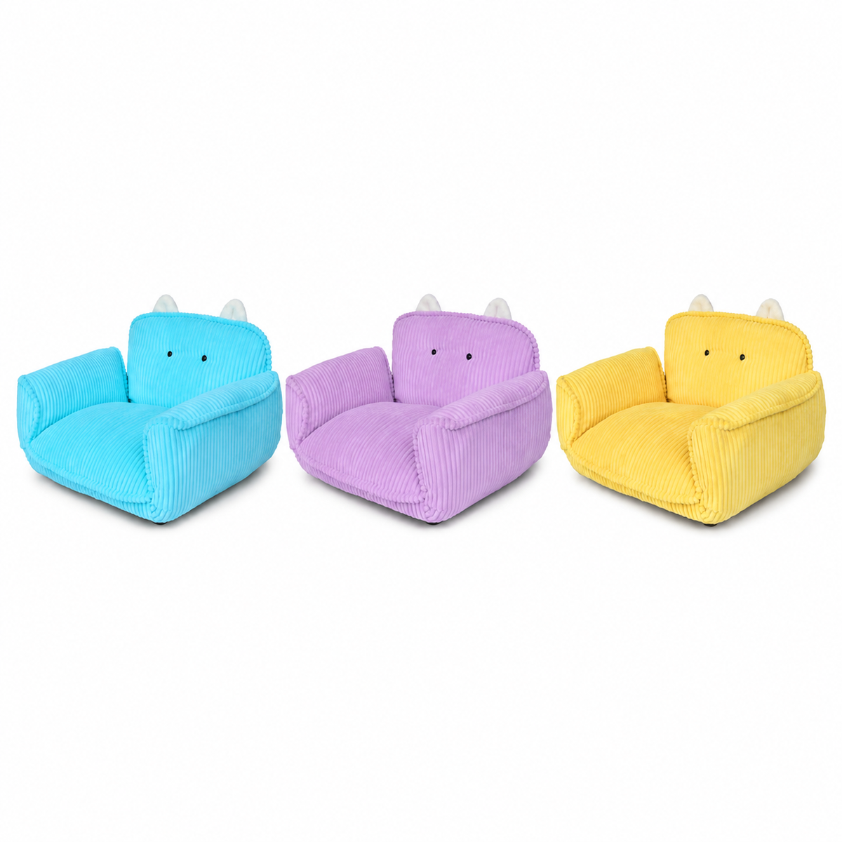 K.1 Audrey Pet Sofa in blue, purple, and lemon yellow on a clean white background [Gallery: Shared]