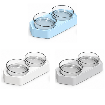 Aiwo M03 hexagonal angled double bowl set for cats and dogs in blue, ivory and gray