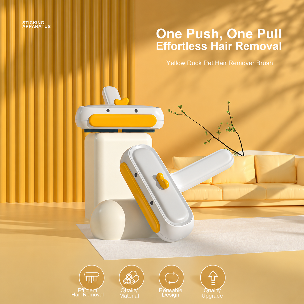 SOURCE REVISION | source-01 | Yellow Duck pet hair remover brush one-push hair removal
