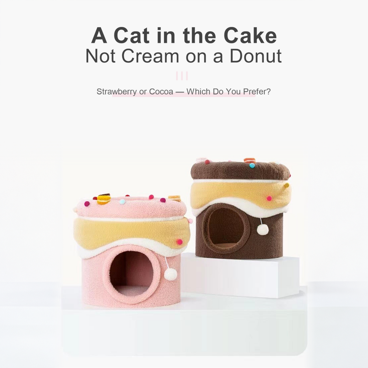 Merry Pet fleece cake cat house bed with two-level design and soft fleece exterior