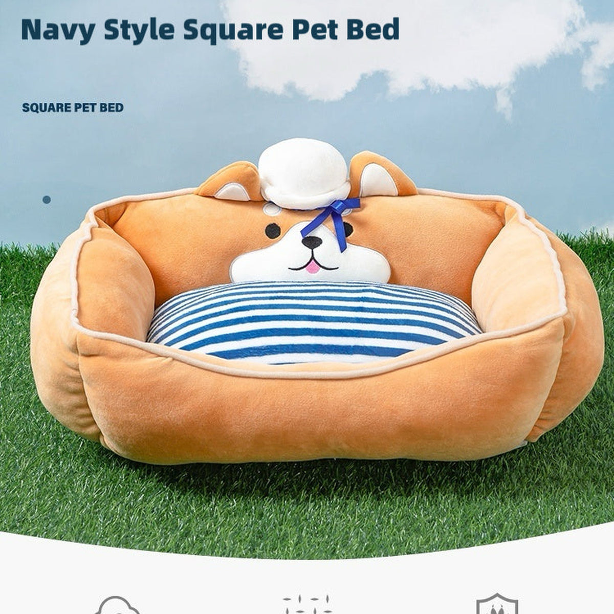 Navy Style Square Pet Bed detail image 3, square product feature view