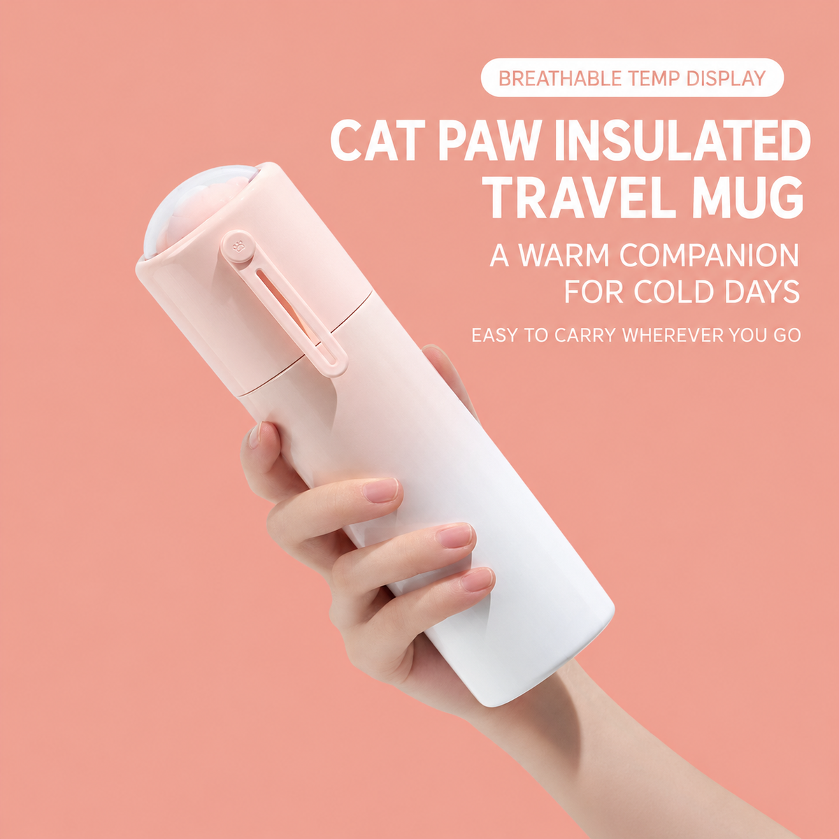 Cat paw insulated travel mug breathable temperature display detail - module 01