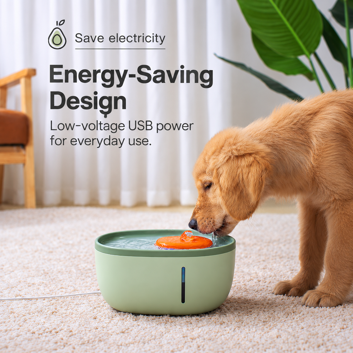 AIWO avocado-green pet water fountain low-voltage energy-saving design