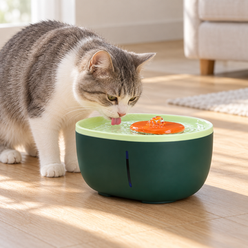 AIWO avocado-green pet water fountain cat drinking in a home setting