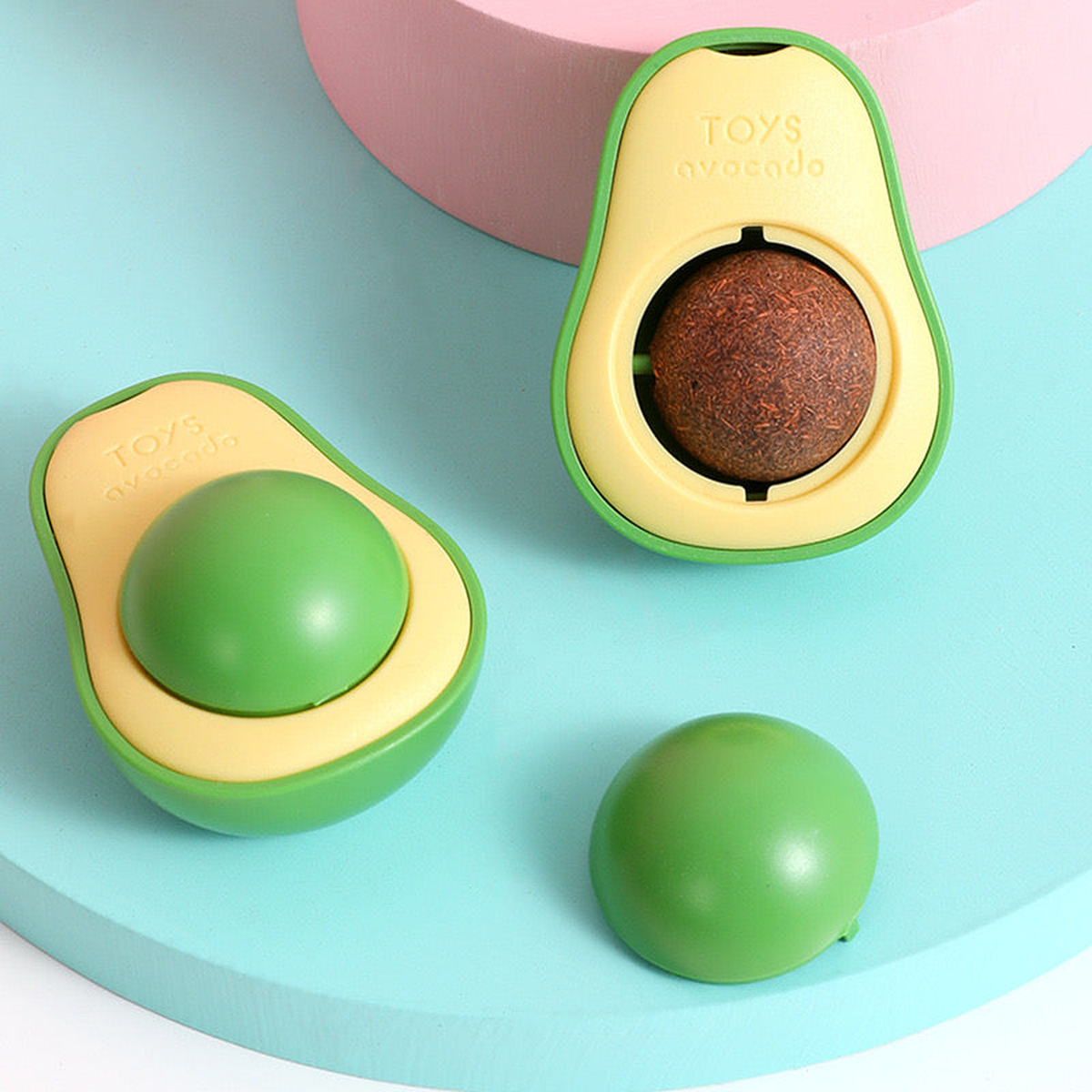 Avocado catnip ball toy with round catnip balls