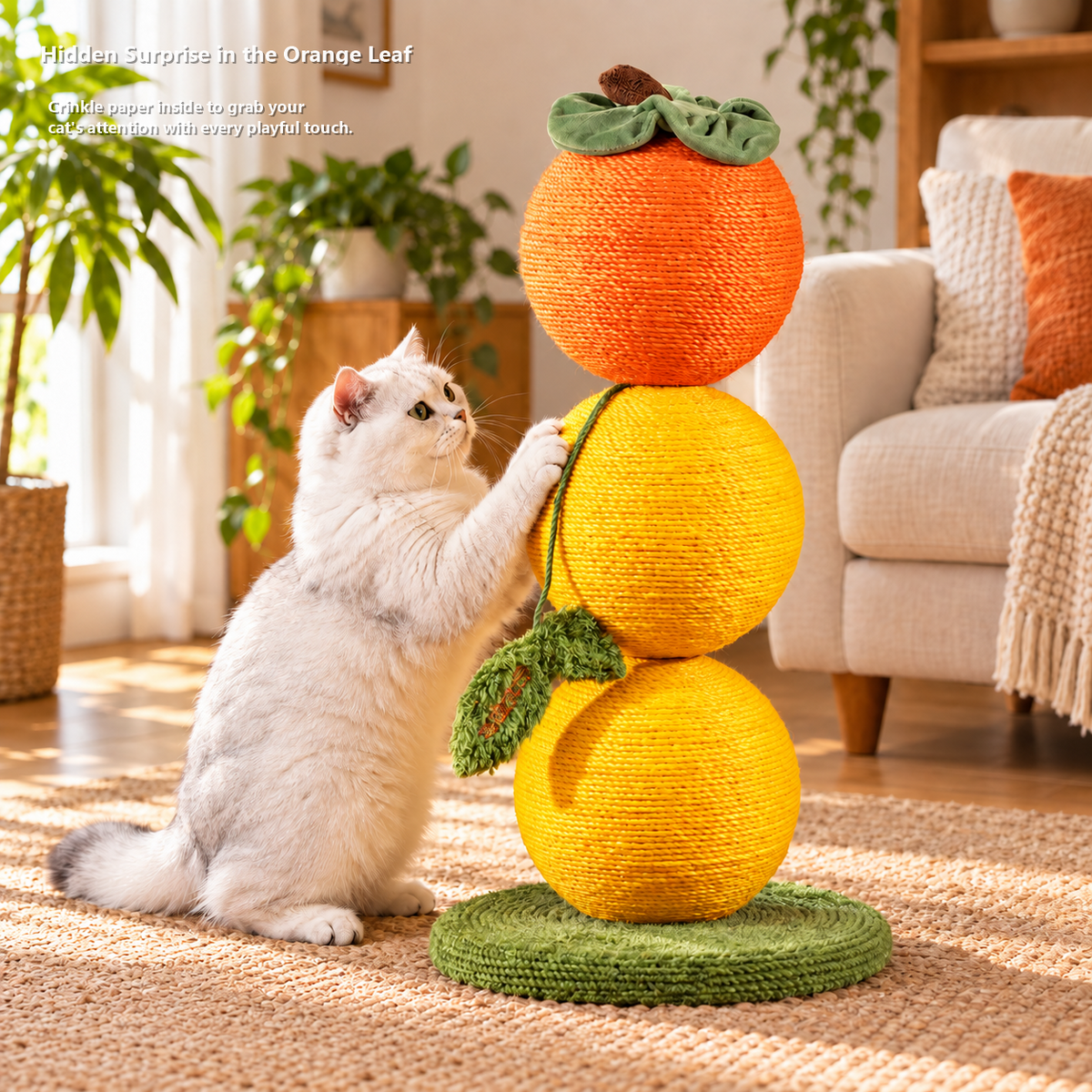 Revised | ZEZE Fruit-Shaped Sisal Cat Scratching Post gallery image 02 | full text transfer | transparent overlay | square composition