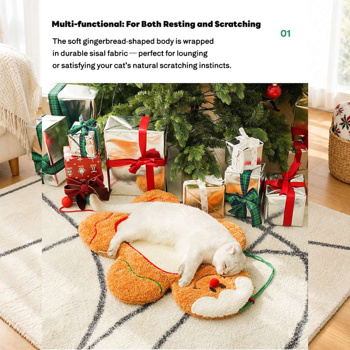 ZEZE Gingerbread Man Cat Scratching Mat effective 1:1 original pixels preserved, structured layout revision v2, source image 2, no crop