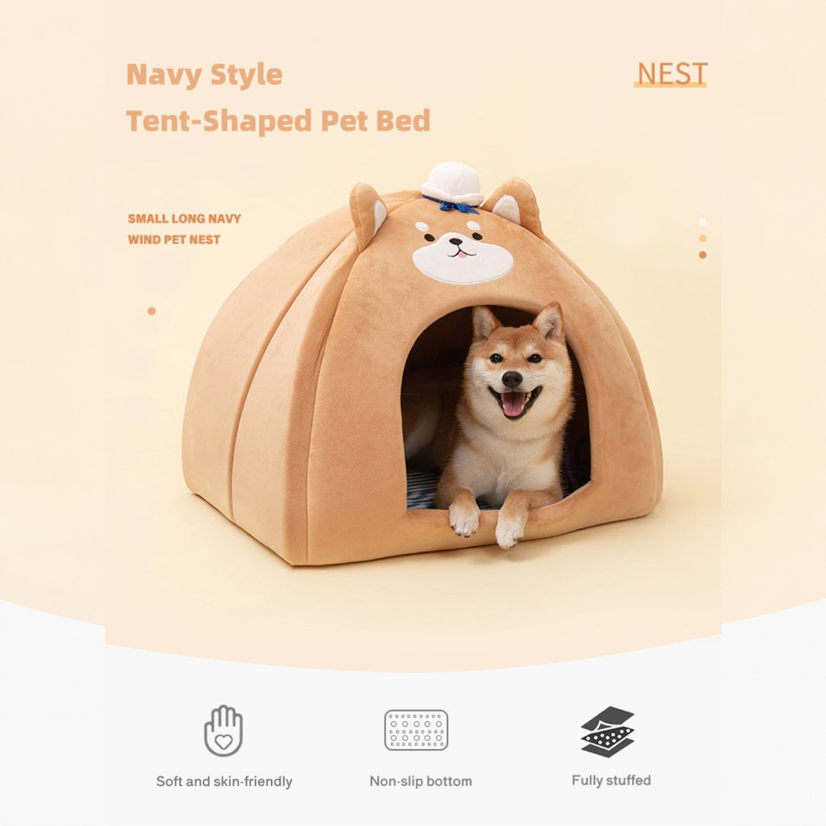 Navy Style Tent-Shaped Pet Bed effective 1:1 original pixels preserved, structured layout revision v2, source image 2, no crop